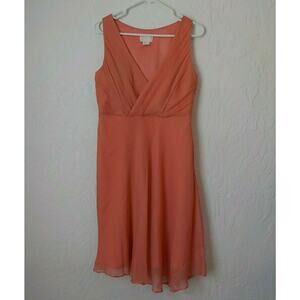 JCrew Soft Orange Sun Dress Women 4 100% Silk Chiffon Satin V-Neck Prom Classic